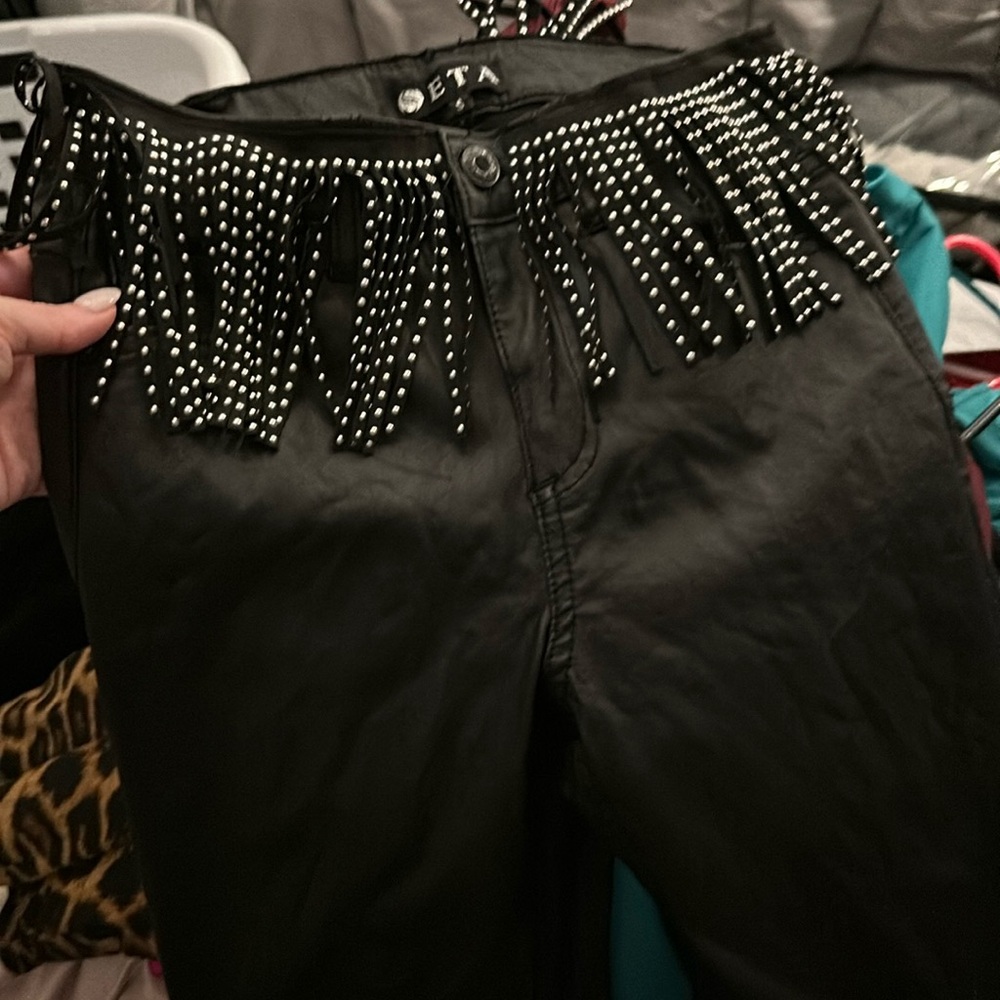 Seta size small faux leather pants with button and zipper front closure.festival